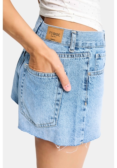 Itsbasic Kadın Mavi 4s6-4 Mini Mom %100 Koton Denim Şort