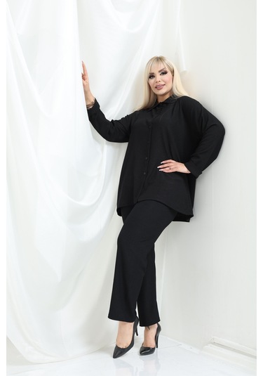 Bürümcük Gömlek Yaka Düğmeli Alt Üst Takım Tesettüre Uygun 2xl 6xl Siyah