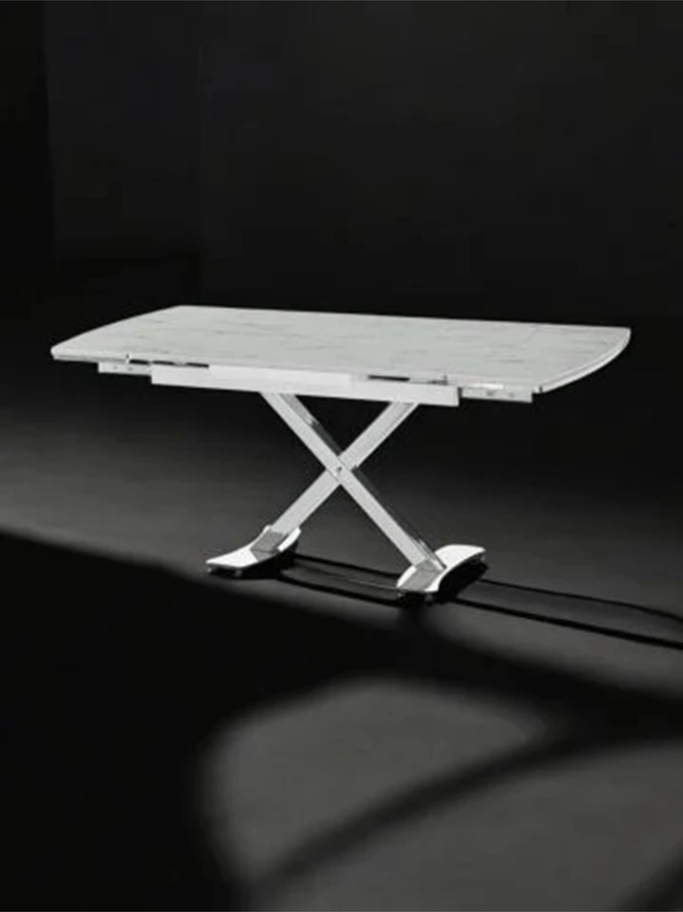 Dengema Diamond Açılır Kapanır Masa Beyaz Mermer, Krom Ayak, 80 120/180 Cm, 4 6 Kişilik Sandalyesiz Beyaz Mermer - Krom Ayak