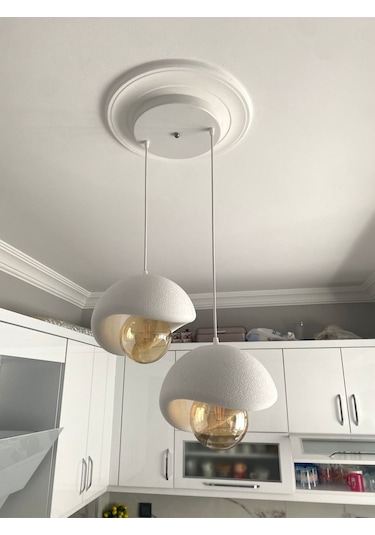 Beton Görünümlü Modern Şık İskandinav Tarz 2 Başlı Avize 25cm Rustik Ampul Hediyeli Nestvibe Beyaz