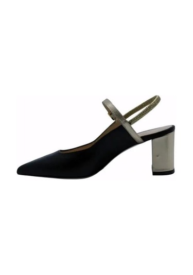 Poletto Hakiki Deri Sıyah-altın Ayakkabı Stiletto 9841 88-1342 Siyah