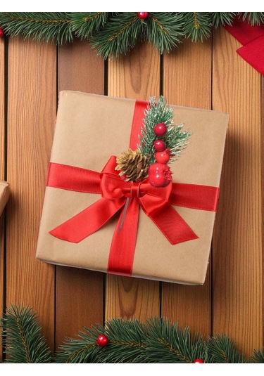 Kokina Yılbaşı Çiçeği, Yapay Çam Kozalaklı Kiraz Demeti, Dekoratif Yeniyıl Süsü, 13 Cm - 12li Set