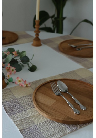 Yakacihome Juta Mor 5 Parça 4 Parça Amerikan Servis & 1 Parça Püsküllü Runner Jüt Kumaş Sofra Seti Mor