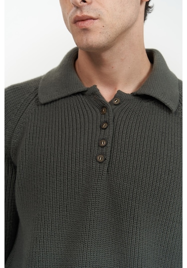 Vander Düğme Detay Antrasit Erkek Triko Kazak Antrasit