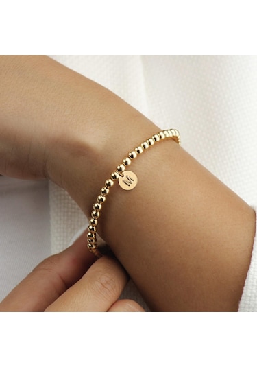 Fosenze Kadınlar İçin 14k Altın Kaplama M Harfi Bilezik - Zımba Taşımlı, Esnek Kordon, Kişiselleştirilmiş Hediye, Allerjenik Olmayan, Günlük Kullanım Uygun Altın