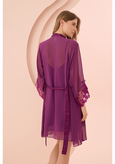 Nbb Kadın Mor Fantezi Saten Gecelik Sabahlık Takım Mor