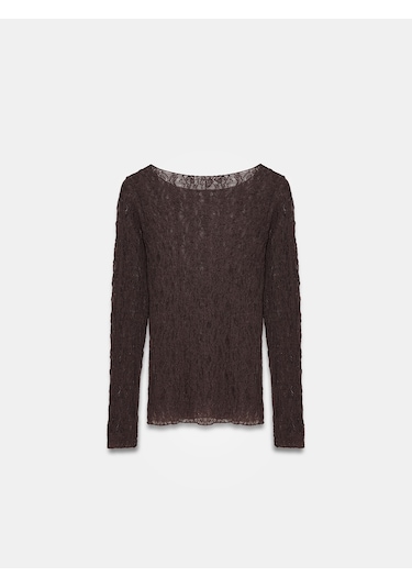 Dilvin 32764 Kayık Yaka Dantel Top-koyu Kahve
