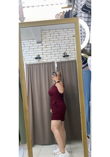 Tuba Toptaş Gofre Şort Lastikli Bel Bordo