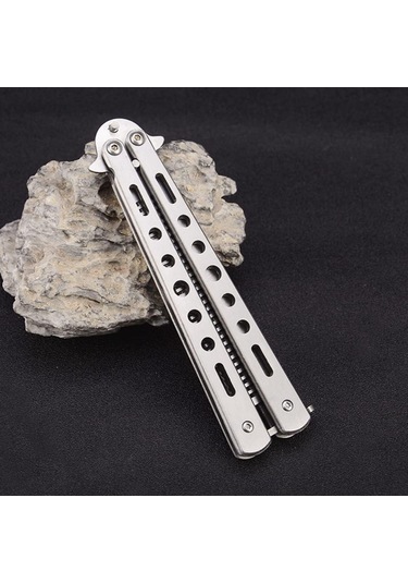 Buffer Gri Katlanabilir Paslanmaz Çelik Kelebek Bıçak Tarak Sakal Bıyık Fırçası Profesyonel Saç Kesimi İçin Tarak