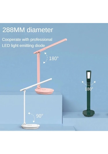 Cbtx Tb-88swk Kısılabilir Dokunmatik Led Masa Lambası, Kablosuz Telefon Şarj Cihazı, Usb İle Güçlendirilmiş Çalışma Işığı - Yeşil