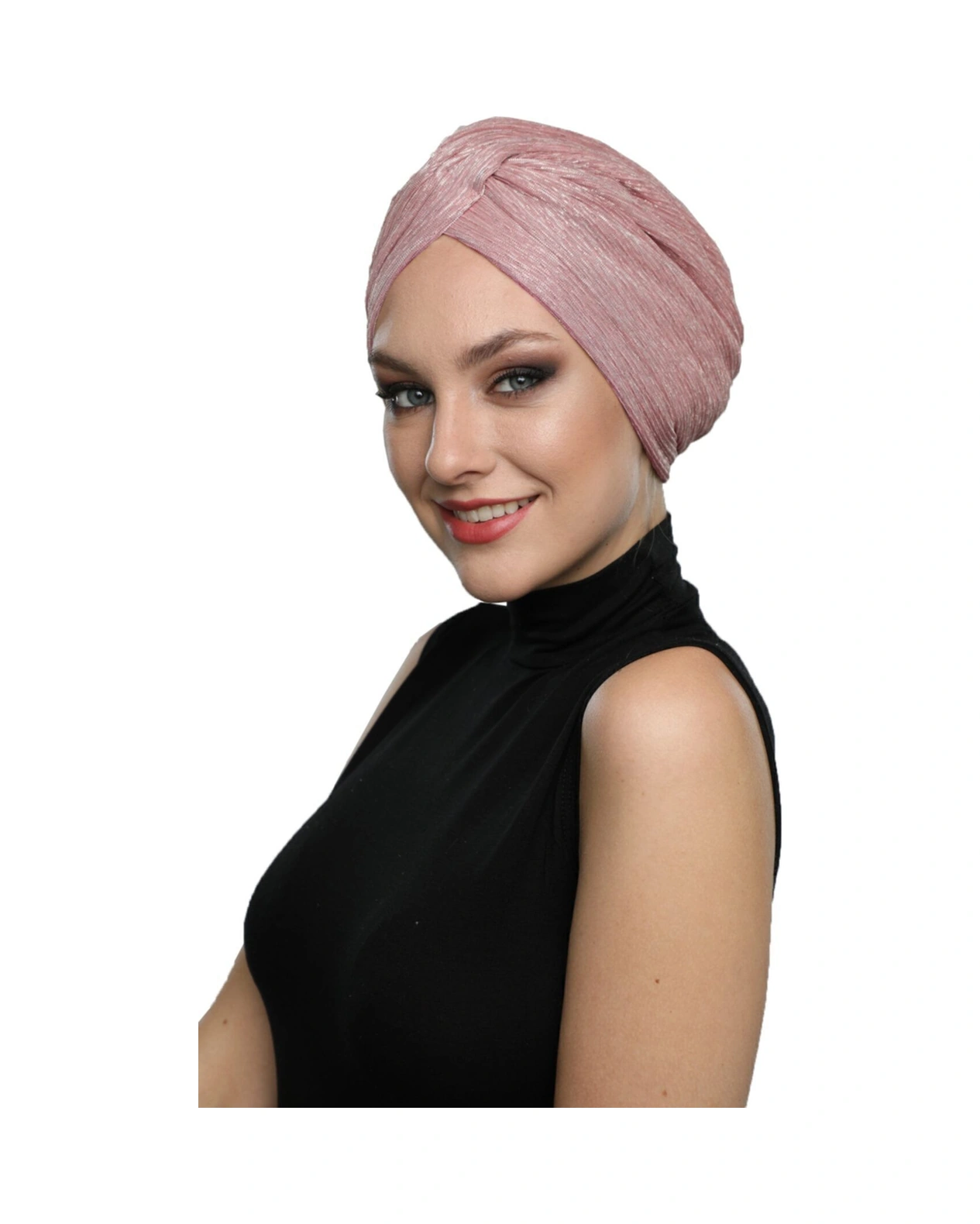 Simli Çapraz Astarlı Pudra Hazır Türban Tesettür Bone Pudra