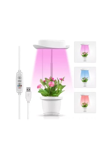 Dianziye Tek Başlı Usb Led Bitki Büyüme Lambası - Tam Spektrum 380-780nm , 10 Seviye Parlaklık Ayarlı, 3/9/12 Saat Zamanlayıcı, 52 Led'li 35 Kırmızı+17 Mavi İç Bitkileri İçin Beyaz