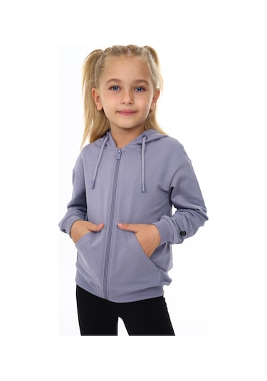 Toontoy Kız Çocuk Baskılı Hırka Koyu Gri