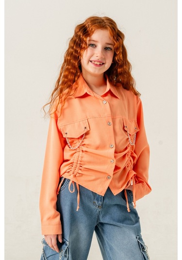 Kız Çocuk Önü Tünelli Cebi Zincirli Gömlek 3147 Turuncu