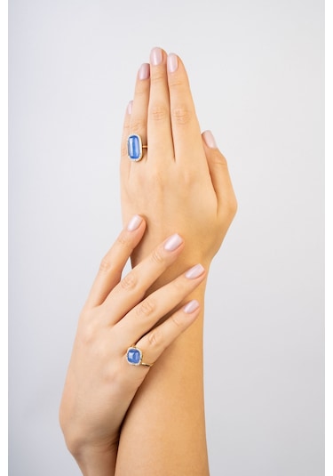 Safir Zarafeti 18 Ayar Sarı Altın Kaplama Gümüş Tasarım Yüzük Sarı