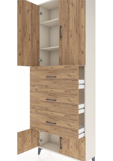 Arges Dolap 3 Raflı 3 Çekmeceli 4 Kapaklı 88x30x243 Aytaşı-çam Aytaşı
