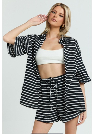 Madmext Siyah Kadın Şort Gömlek Takım Mg2328 Siyah