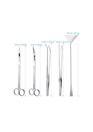 Akvaryum Seti 5'i 1 Arada Paslanmaz Çelik Akvaryum Su Bitkisi Alet Seti Pense Makas Spatula