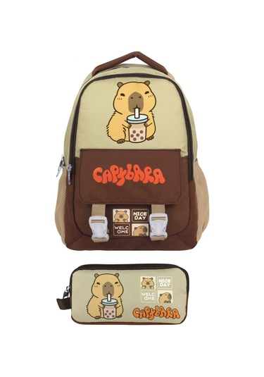 Capybara Erkek Çocuk İlkokul Sırt Çantası Ve İki Gözlü Kalemlik Seti - Kahverengi/bej - Setcpb5200c Çok Renkli