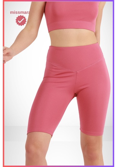 Kadın Yüksek Bel Toparlayıcı Tayt Kısa Spor Şort Deniz Havuz Spor Biker Shorts Gül Kurusu 1070 Gül Kurusu