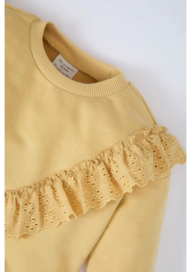 DeFacto Kız Bebek Bisiklet Yaka İçi Yumuşak Tüylü Sweatshirt D6678A524WNYL516 Sarı