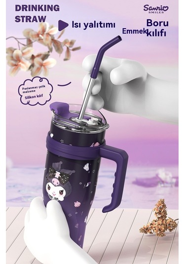 Aurora Büyük Mac Buz Bardağı Termal Bardak Saplı Büyük Kapasiteli Bardak Mor