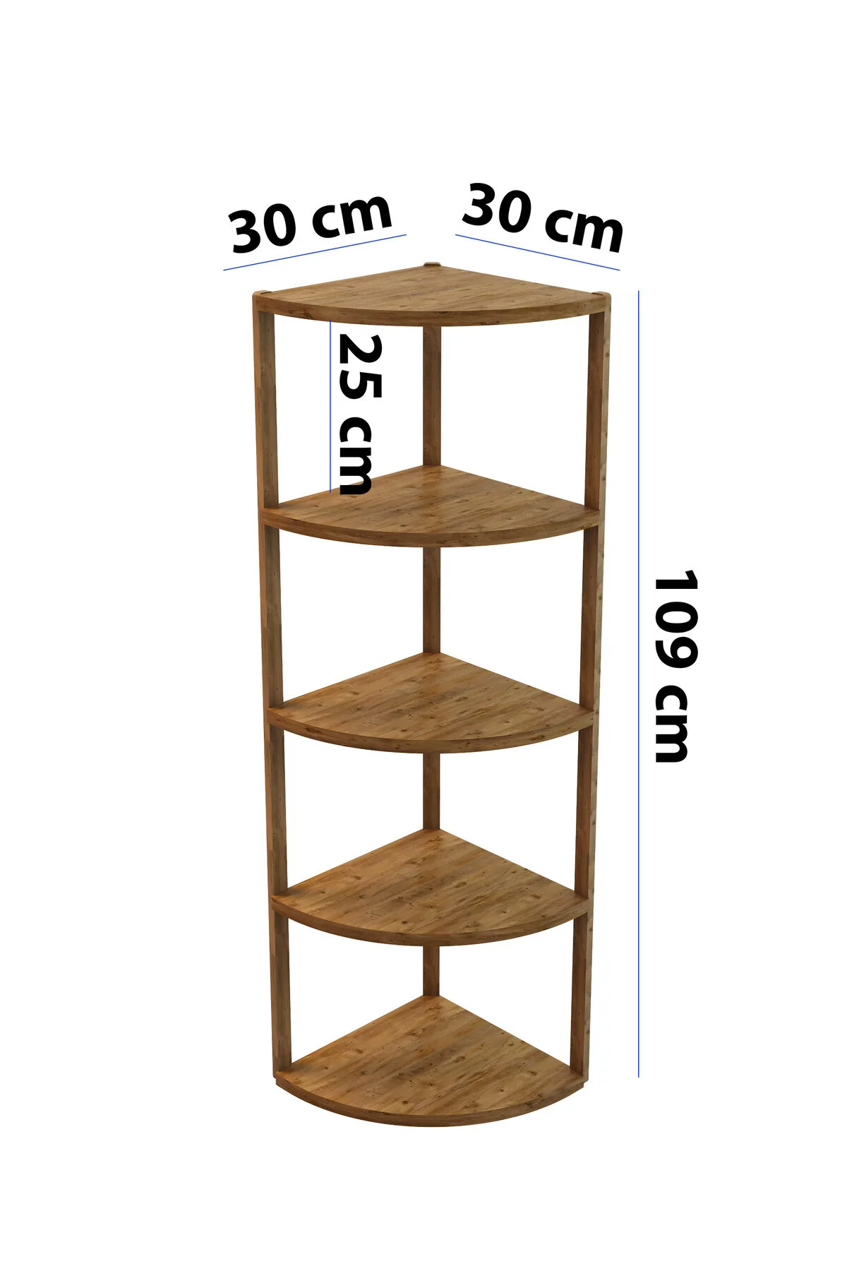 Zümrüt 5 Katlı Üçgen Ahşap Çok Amaçlı Sehpa / Saksılık-çiçeklik / Dekoratif Raf Atlantik Çam