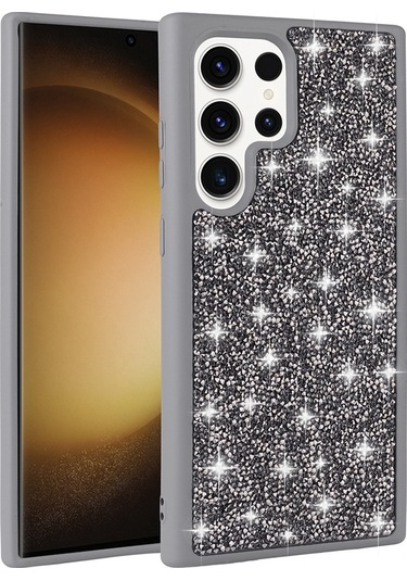 Ardemix Galaxy Uyumlu S22 Ultra Kılıf Parlak Taşlı Tasarım Ardx Pırlanta Kapak - Beyaz Beyaz