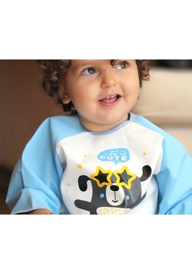Babyjem Poli Muşamba Kollu Mama Önlüğü Mavi Outlet