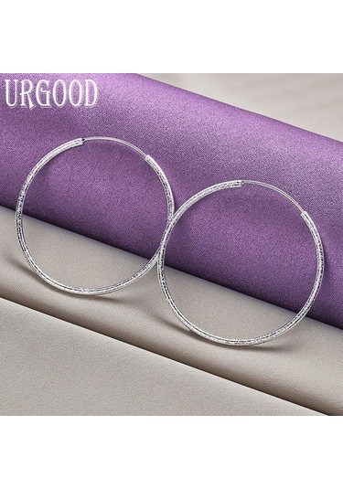 925 Ayar Gümüş 50/60mm Buzlu Daire Küpe Moda Takı 50mm