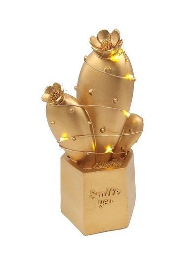 Led Işıklı Sevimli Kaktüs Dekoratif Masa Lambası Mini Biblo Gece Lambası Gold 5365 Çok Renkli