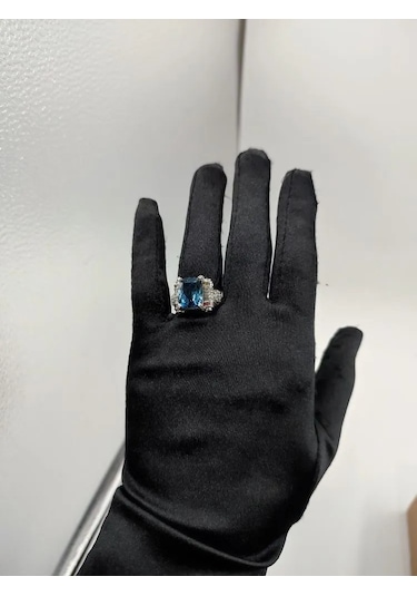 925 Gümüş Mavi Topaz Elmas Tasarım Yüzük 308