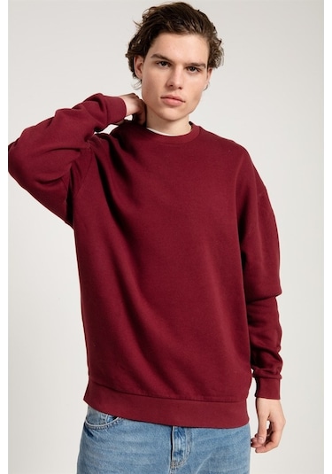 Jahr Marc Oversize Asit Yıkamalı Bordo Erkek Sweatshirt Bordo