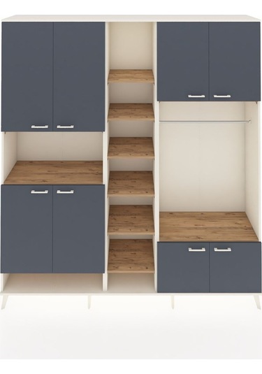 Hyperion Dolap 18 Raflı 8 Kapaklı Tek Askılı 220x44x243 Aytaşı-antrasit/çam Antrasıt/atlas Çam