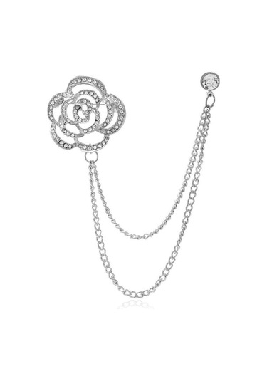 Novahub Moda Elmas İşlemeli Oyuk Çiçek Saçaklı Zincir Broş Yaka İğnesi Rozet Giyim Aksesuarları Gümüş Gümüş