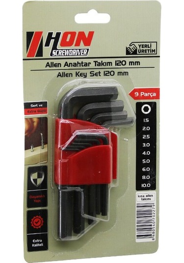 9pcs Siyah Kısa - Düz 120mm Alyan Allen Anahtar Takımı Brkt-70227