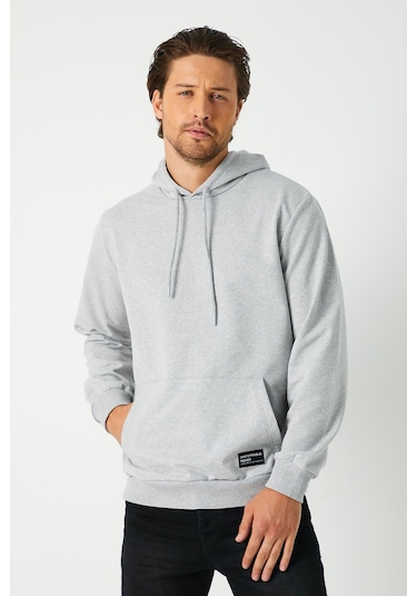 MMetalic Gri Erkek Kapüşonlu Kanguru Cepli Sweatshirt