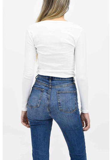 Baskılı Uzun Kollu Tişört - Beyaz Beyaz