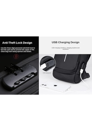 Ulzyvf Ve Ve Usb Şarj Portlu Omuz Kilitli Kahve Gri Göğüs Çantası Arion - İd Gri - Kahverengi