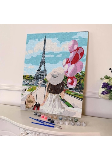 Sayılarla Boyama Seti 40 x 50 CM Tuval Şasesine Gerili Paristeki Balon