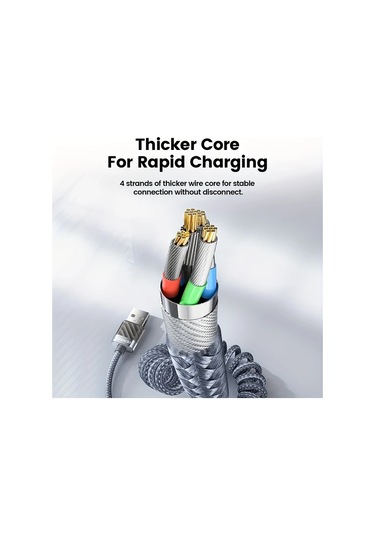 Xuweiwei Grey Usb-a To Type-c 1.8m 5.9ft Toocki Spring Kablosu 100w 6a Dijital Ekranlı Şarj Ve Veri Aktarım Kablosu