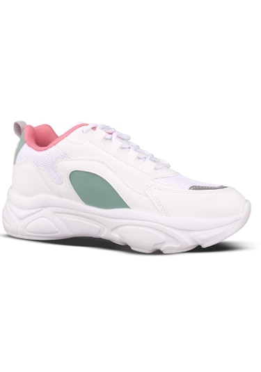 Mp 242-2076 Beyaz Yeşil Kadın Bağcıklı Spor Ayakkabı Beyaz - Yeşil