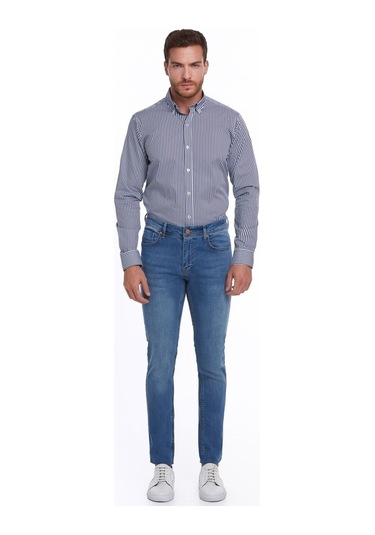 Hatemoğlu Mavi Slim Fit Düşük Bel Düz Paça Basic Kot Pantolon Mavi