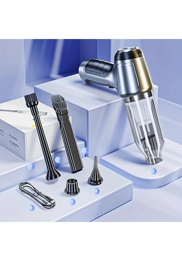 Honeybeeshop Gümüşi Kablosuz Vakum Temizleyici Çok Fonksiyonlu Güçlü Emiş Üfleme Toz Toplayıcı