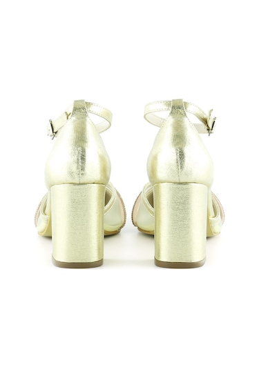 Erkan Saçmacı Molly Dore Taşlı Fileli Kalın Topuklu Ayakkabı Dore