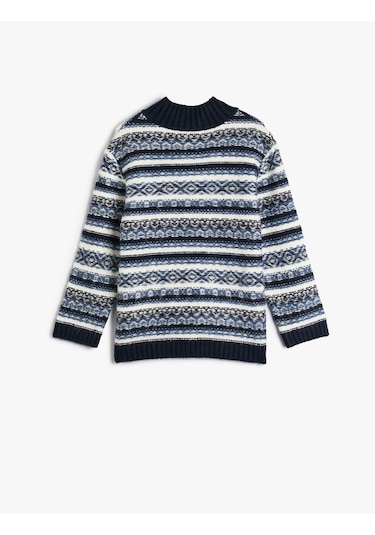 Koton Yarım Balıkçı Yaka Kazak Uzun Kollu Mavi Desenli 4wkb90005ht Mavi Desenli Mavi