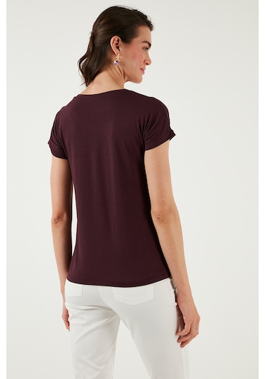 Lela V Yaka Rahat Kesim Yırtmaçlı Bayan Bluz 5862000 Vişne