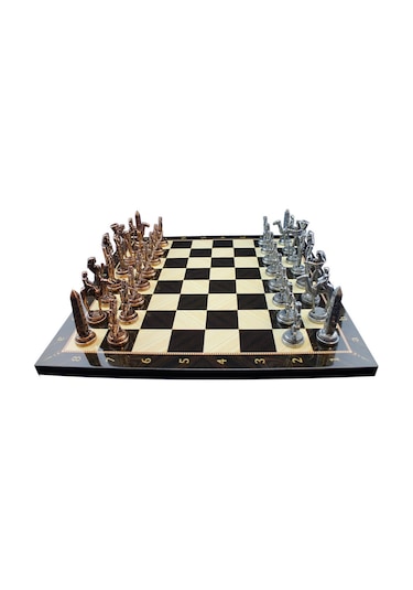 Metal Mısır Satranç Takımı Antik Ve Ceviz Desenli Mdf Ahşap Satra