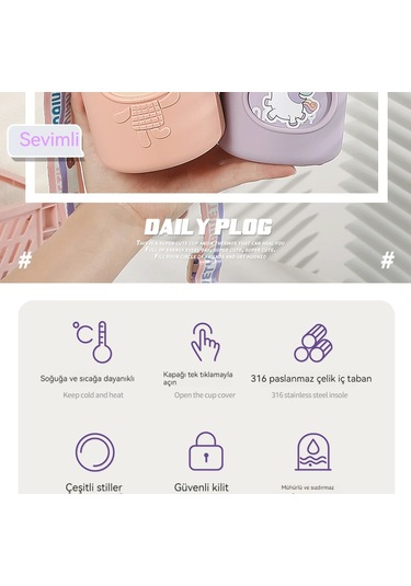 304 Paslanmaz Çelik Çocuk Sevimli Termos Bardağı-mavi