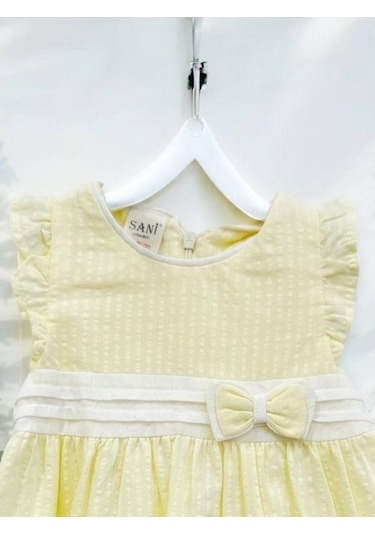 Zekids Kız Bebek Fiyonklu Patch Nakışlı Elbise-14527 Sarı